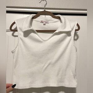 Heiny Collection Ribbed Collared Sleeveless Crop Top